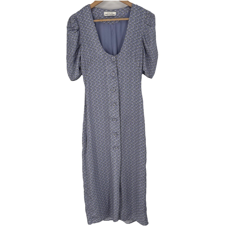 Anna Nata Womens Button Up Ditsy Floral Midi Dress Size XS Modal Cottagecore